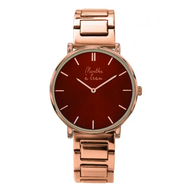 Menthe à l’eau - Montre mixte L’Intemporelle dorée rose fond rouge