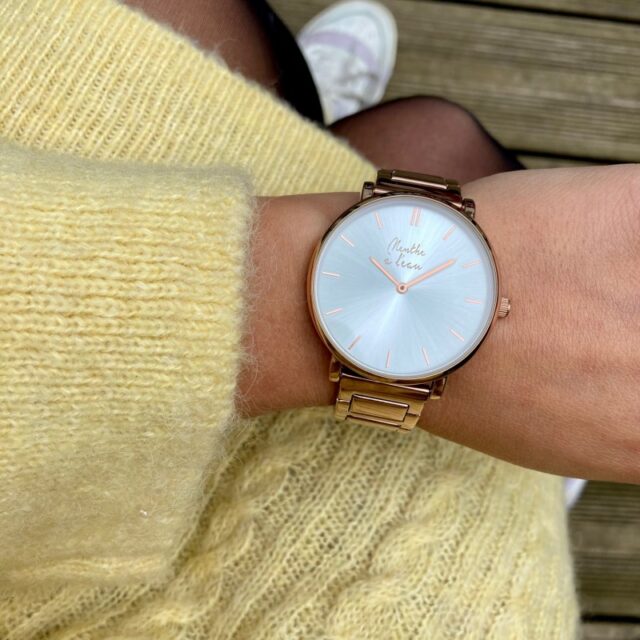 Menthe à l'eau - Montre Mixte L'Intemporelle dorée rose fond soleillé