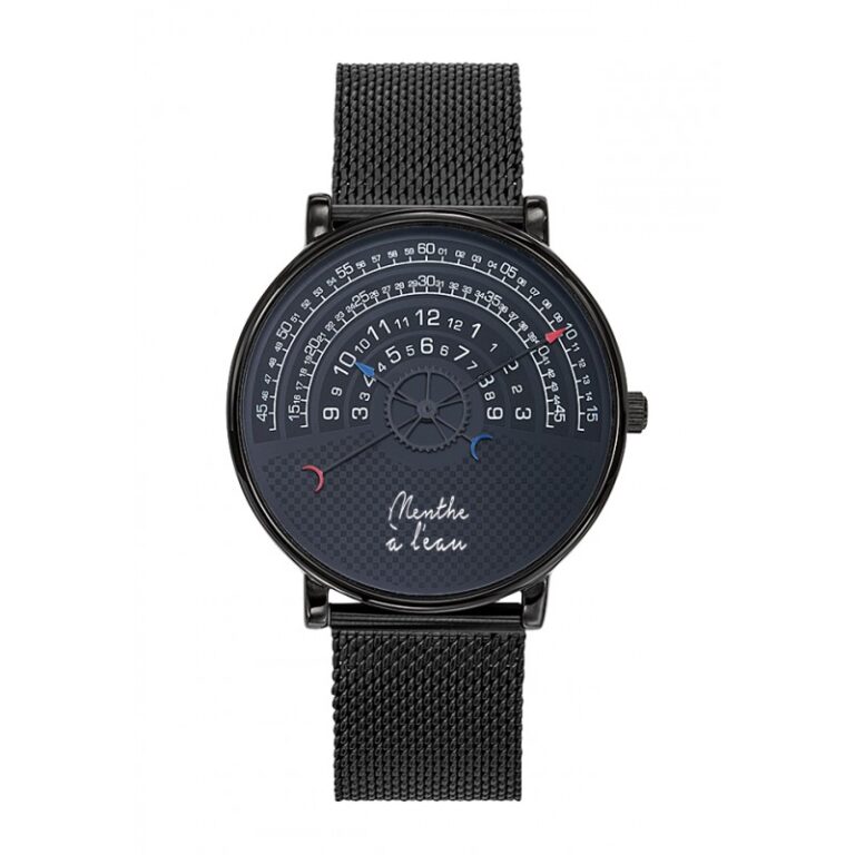 montre mixte la rapporteuse maille noire Menthe à l'eau - Montre Mixte La Rapporteuse maille noire