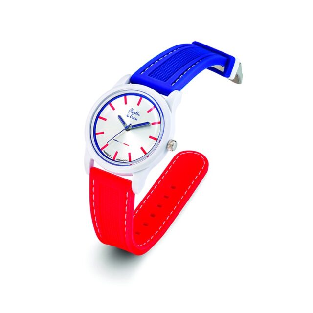 Menthe à l'eau - Montre Mixte La Tricolore boitier blanc bracelet silicone bleu rouge