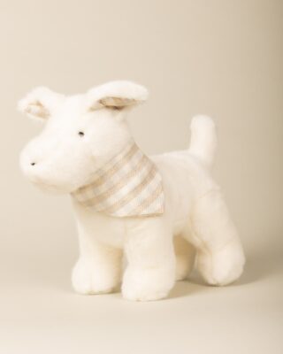 Peluche Chien Oscar Blanc Foulard Vichy Blanc par la marque Pamplemousse Peluches Pamplemousse Peluches - Peluche Chien Oscar Blanc Foulard Vichy Blanc