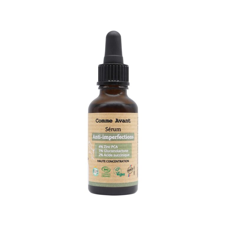 Comme Avant - Sérum Anti-Imperfections Bio 30ml - Régule le Sébum - Atténue Taches & Rougeurs - Zinc PCA - Gluconolactone - Acide succinique - Fabriqué en France