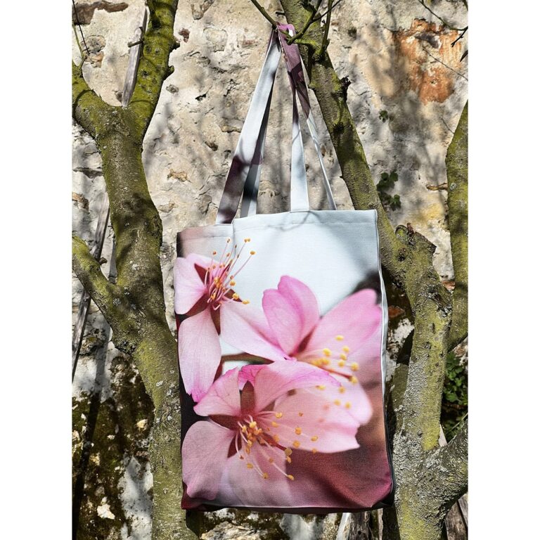 Maron Bouillie - Tote bag fleur Cerisier Maron Bouillie - sac made in France écologique