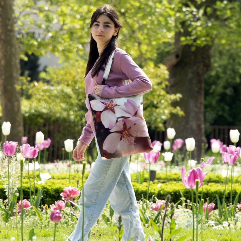 Maron Bouillie - Tote bag fleur Cerisier Maron Bouillie - sac made in France écologique