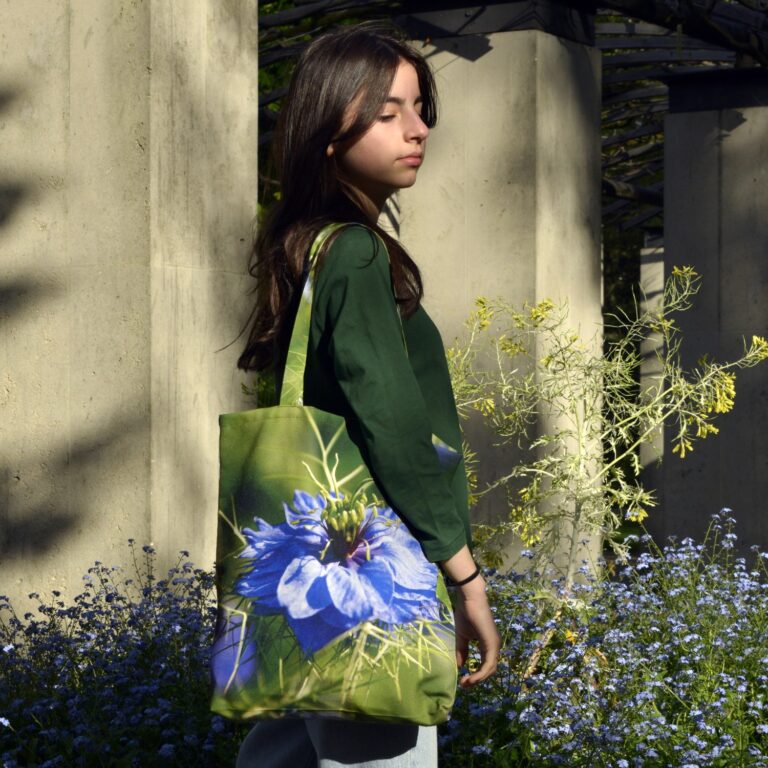 Maron Bouillie - Tote bag fleur Nigelle de Damas Maron Bouillie made in France