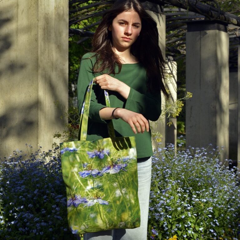 Maron Bouillie - Tote bag fleur Nigelle de Damas Maron Bouillie made in France