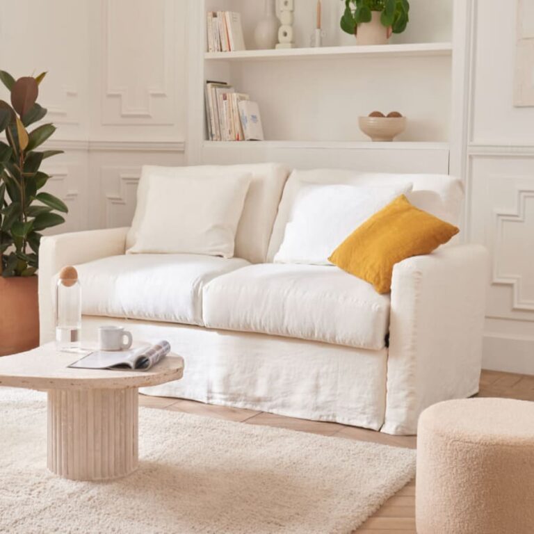 KIPLI - Canapé convertible en lin PALM | 3 places - Matelas de 140 cm | Lin écru - Kipli
