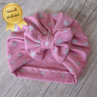 La Fabrique À DeDeuh - Turban nœud, buns ou simple en jersey extensible rose étoile argent