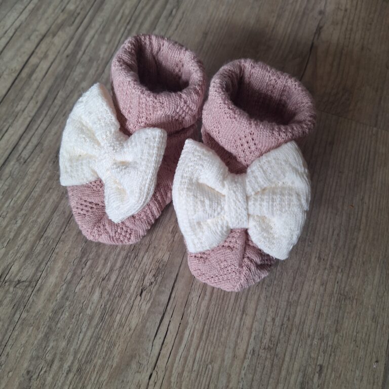 La Fabrique A DeDeuh - Chausson bébé noeud fille en tissu maille de coton façon tricot jacquard 10 couleurs – 9.12 mois