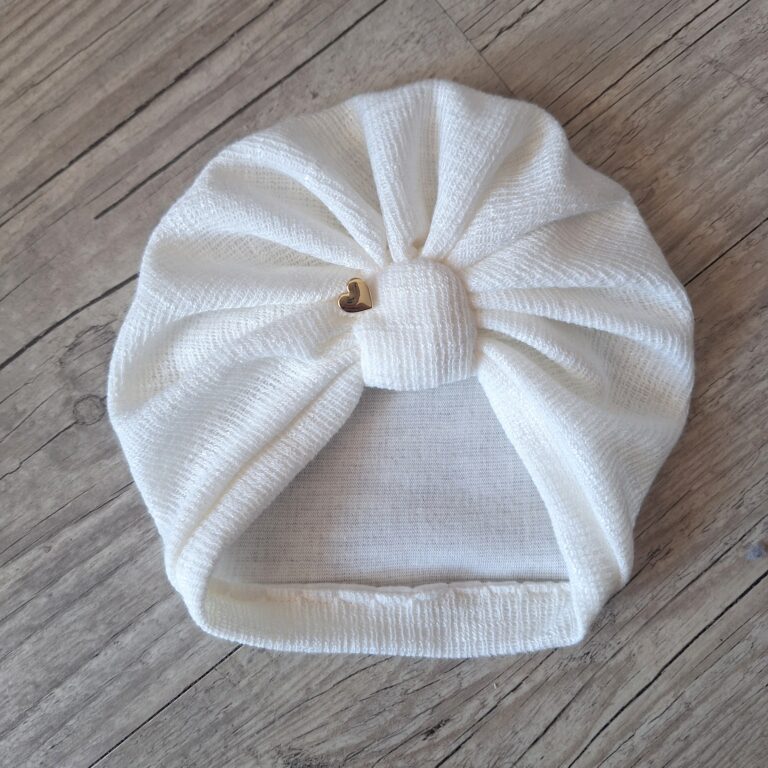 La Fabrique A DeDeuh - Edition Limitée – Turban en Maille Tricot Blanc Cassé avec Cœur Or – Finition au Choix