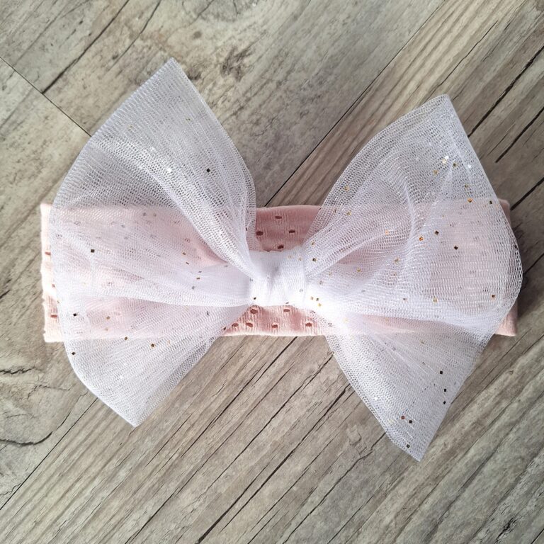 La Fabrique A DeDeuh - Bandeau – Jersey Ajouré Broderie Anglaise – Nœud XXL Tulle – Oeko-Tex