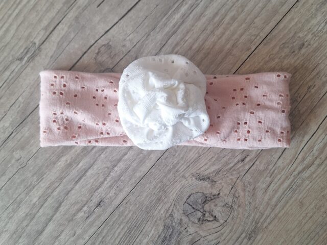 La Fabrique A DeDeuh - Bandeau Bébé – Jersey Ajouré Broderie Anglaise – Nœud ou Rose de Tissu – Oeko-Tex