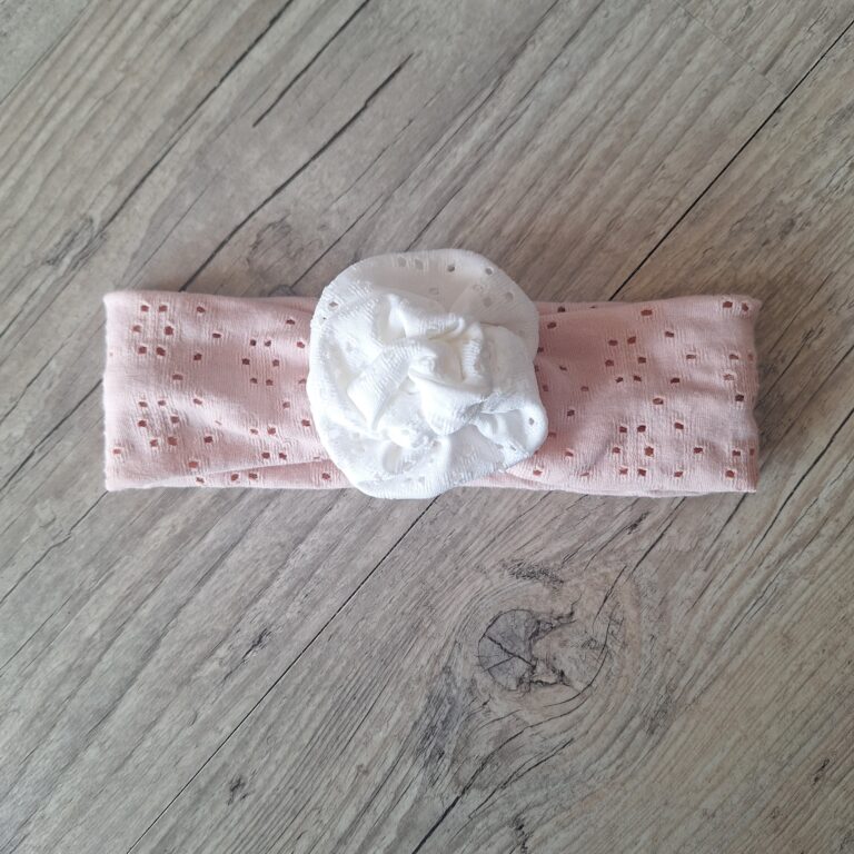La Fabrique A DeDeuh - Bandeau Bébé – Jersey Ajouré Broderie Anglaise – Nœud ou Rose de Tissu – Oeko-Tex