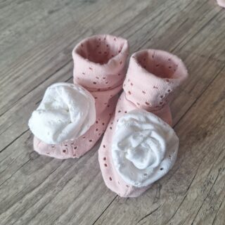 Chaussons Bébé – Jersey Ajouré Broderie Anglaise – Finition Nœud ou Rose de Tissu – Oeko-Tex par la marque La Fabrique À DeDeuh La Fabrique À DeDeuh - Chaussons Bébé – Jersey Ajouré Broderie Anglaise – Finition Nœud ou Rose de Tissu – Oeko-Tex