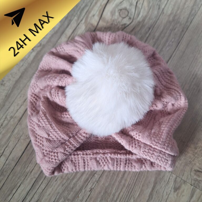 La Fabrique A DeDeuh - Turban 0.3 mois Pompon Maille de coton façon jaquard Vieux Rose  Oeko-Tex - En Stock - Expédiés sous 24H