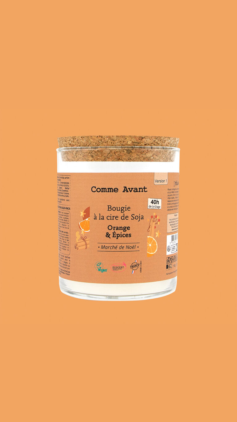 Comme Avant - Bougie Parfumée d'Intérieur Écologique - Senteur Noël - Orange & Épices - 100% Cire de Soja - Végétale et Naturelle - Fabriquée en France