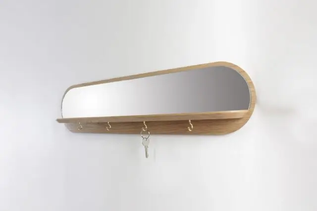 Reine Mère - Moonlight – Miroir en chêne avec étagère et crochets – Crochets dorés