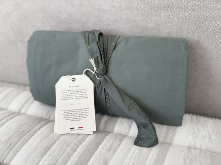 IMG 1913 Natur'latt - Drap housse Sylvie Thiriez - percale vert alligator