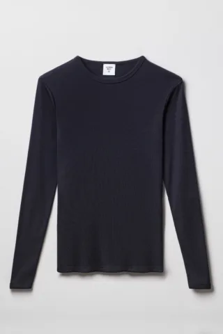 Tricots Marcel - Maillot de Corps Bleu Marine en Coton Pima Côtelé Manches Longues