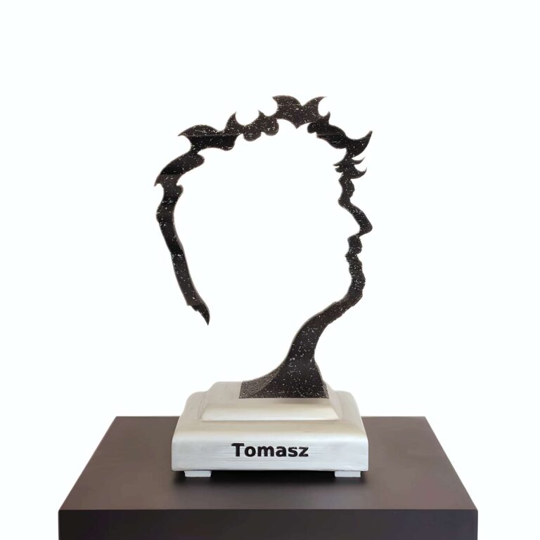 Digraphe - Sculpture "Les Inséparables" de l'artiste Morpho – Contour / Effet rouille avec socle doré imitation cuivre / Sans
