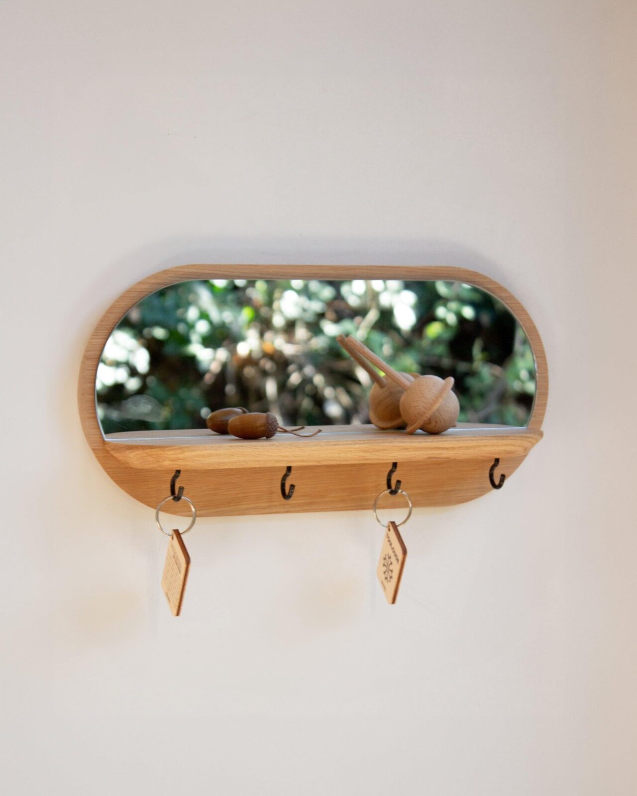 Miroir Mini Moonlight Reine Mère - Mini moonlight - Miroir en chêne avec étagère et crochets – Dorés