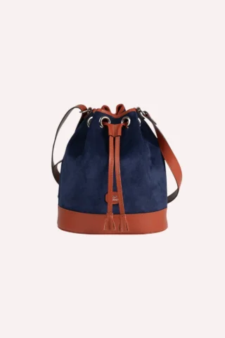Daguet - Sac Agathe – Camel – Velours bleu nuit