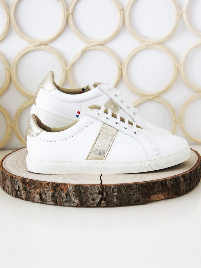 baskets made in france cuir blanc dore s2 JULES & JENN -