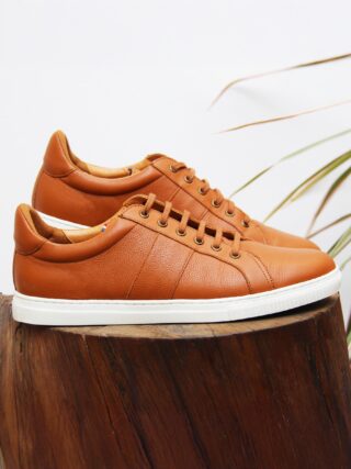 Baskets Made in France cuir cognac par la marque JULES & JENN JULES & JENN - Baskets Made in France cuir cognac