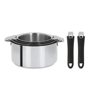 Batterie 4 casseroles + 2 poignées amovibles Cristel Mutine Evolution – 6 coloris par la marque CRISTEL CRISTEL - Batterie 4 casseroles + 2 poignées amovibles Cristel Mutine Evolution – 6 coloris