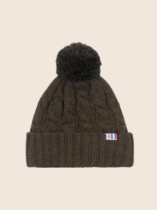 Bonnet pompon laine kaki noir par la marque JULES & JENN JULES & JENN - Bonnet pompon laine kaki noir
