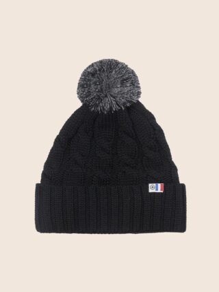 Bonnet pompon laine noir gris par la marque JULES & JENN JULES & JENN - Bonnet pompon laine noir gris