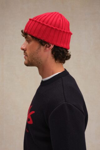 Bonnet à côtes rouge sémaphore 100% laine mérinos par la marque Le Minor Le Minor - Bonnet à côtes rouge sémaphore 100% laine mérinos