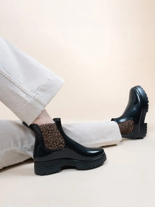 JULES & JENN - Bottines de pluie crantées noir léopard