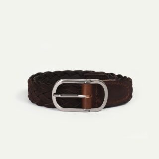 Bleu de Chauffe - Ceinture Cliquet tressée – Brun suédé