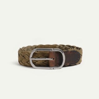 Ceinture Cliquet tressée – Kaki suédé par la marque Bleu de Chauffe Bleu de Chauffe - Ceinture Cliquet tressée – Kaki suédé