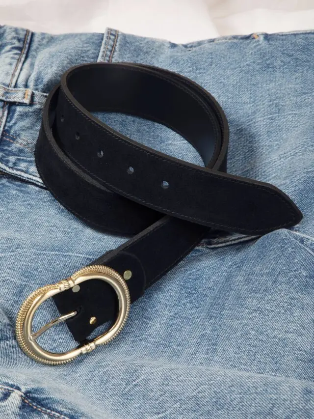 JULES & JENN - Ceinture Honfleur cuir daim noir