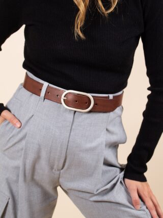 JULES & JENN - Ceinture large cuir marron cognac