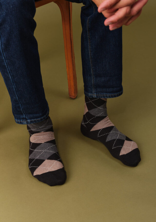 Montlimart - CHAUSSETTES CHEVIOT NOIR/GRIS/BEIGE