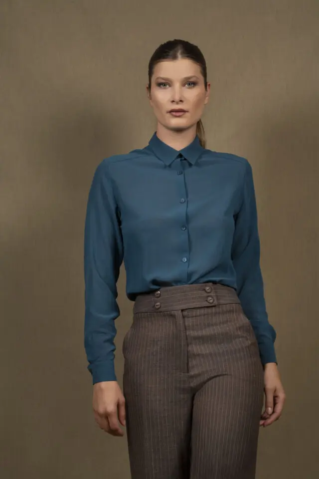 My tailor is Joh - Chemise Femme Soie Bleu Pétrole – Conception