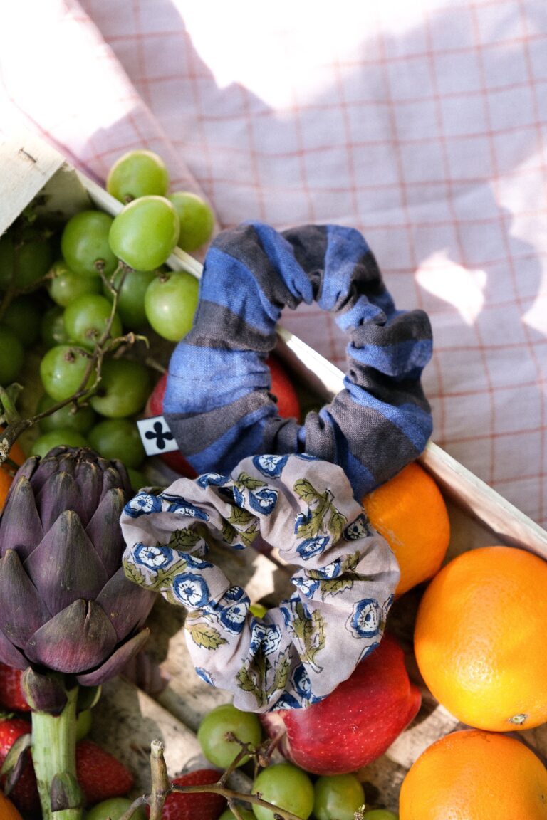 POZÉ - Lot de 2 Chouchous - Petit format - Fleuri bleu & Rayé bleu