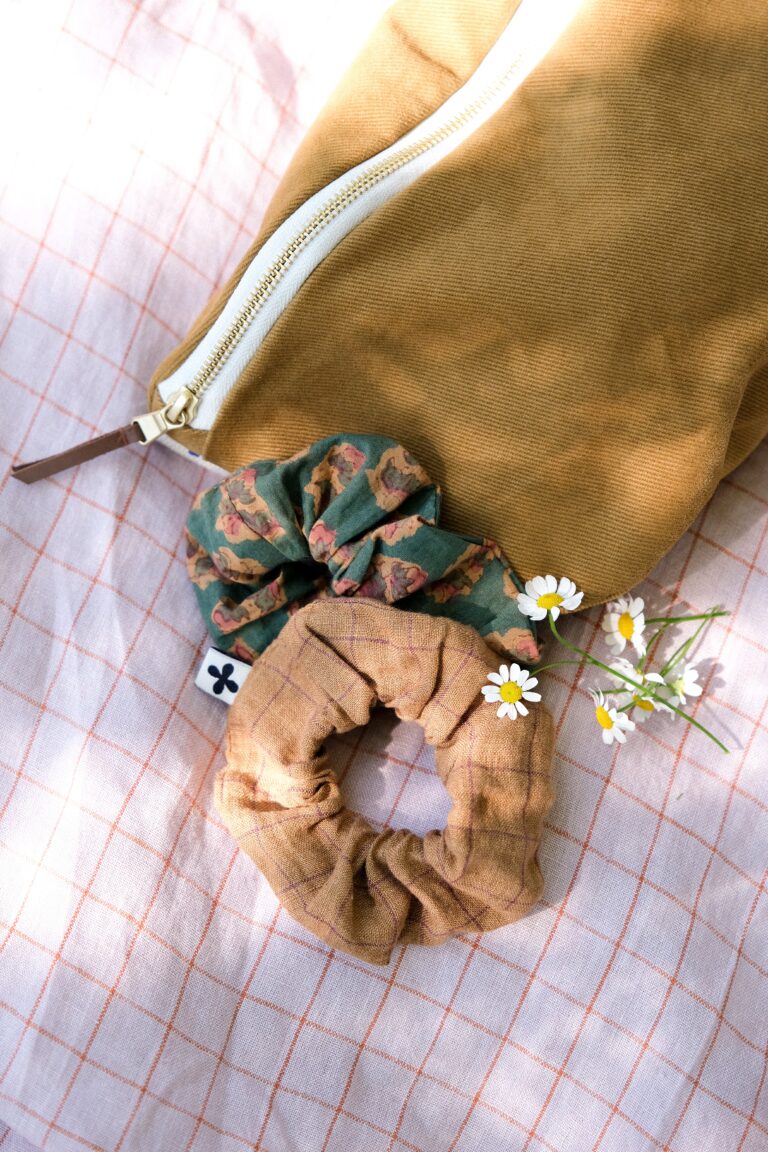 POZÉ - Lot de 2 Chouchous - Petit format - Fleuri vert & Carreaux ocre