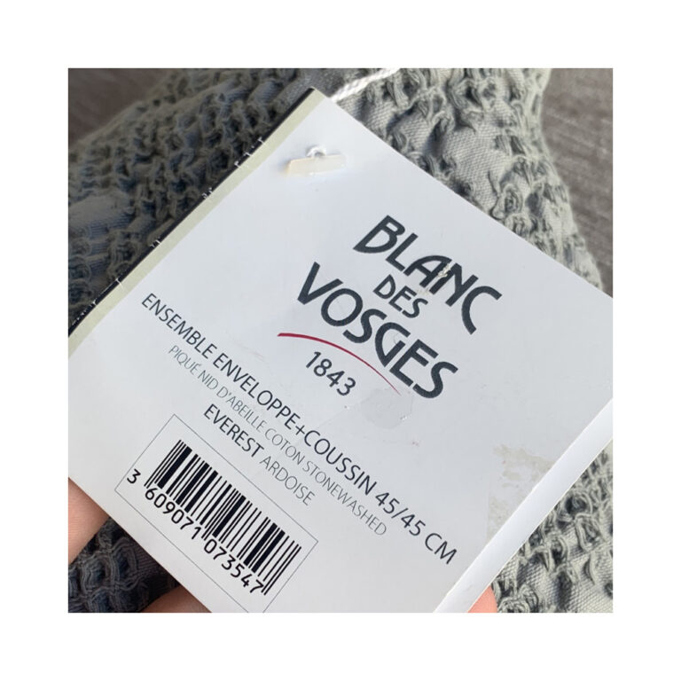 BLANC DES VOSGES - Coussin Everest 45x45 Blanc des Vosges Ardoise gris nid d'abeille
