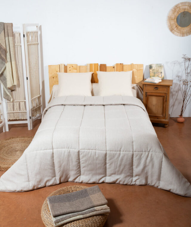 Ardelaine - Couverture piquée en laine - Tissu en lin Poivre et Sel