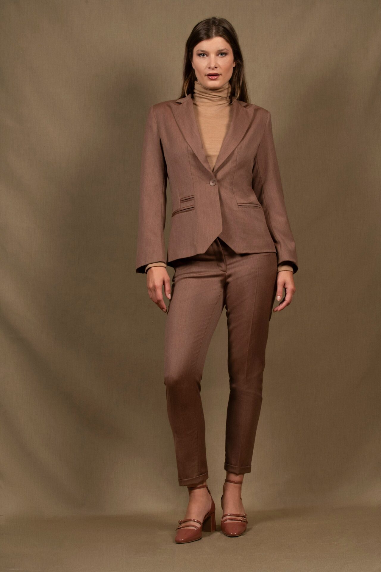 ensemble Veste pantalon Tailleur femme cintr laine tomette Conception 2 My tailor is Joh - Tailleur Femme Veste Cintrée Pantalon fitté Laine Tomette – Conception