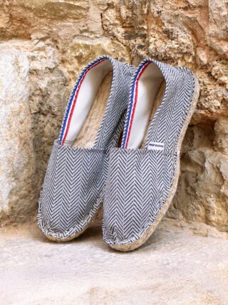 Espadrilles coton upcyclé blanc bleu par la marque JULES & JENN JULES & JENN - Espadrilles coton upcyclé blanc bleu