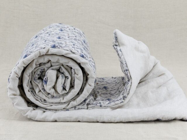 Embrin - Courtepointe Herbier de Lin Cirrus - Bleu & Ocre