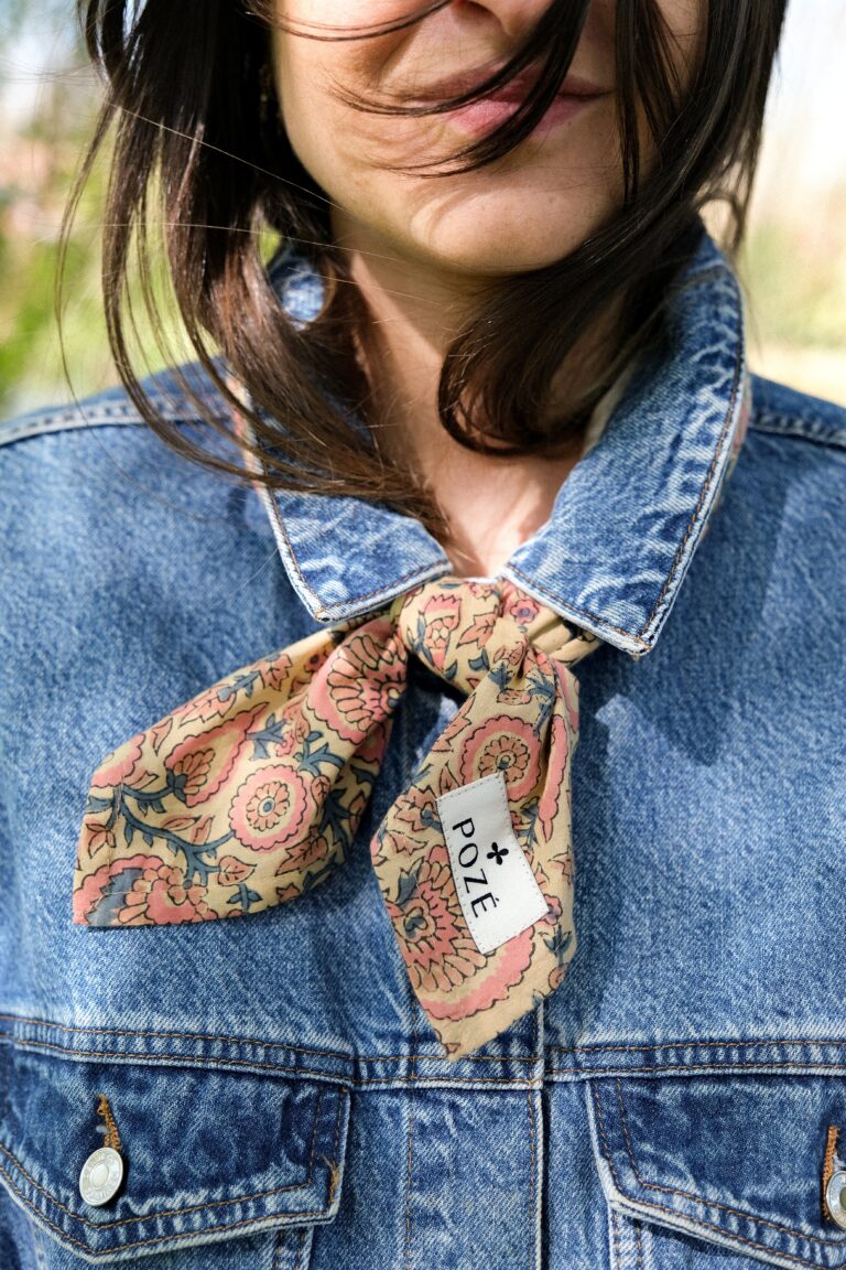 POZÉ - Foulard en coton - Fleuri rose et bleu