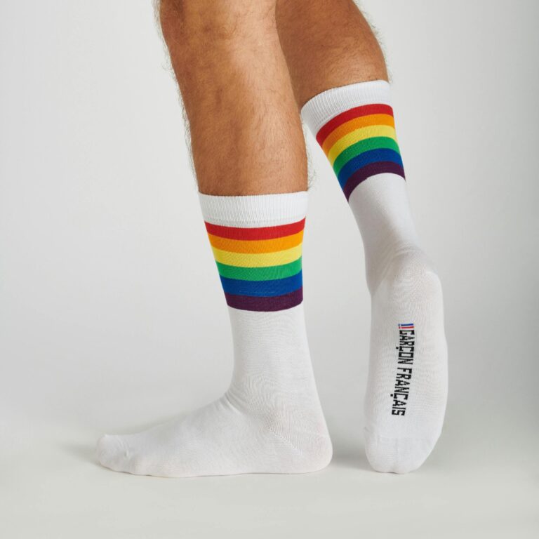 Garçon Français - Chaussettes blanches arc-en-ciel