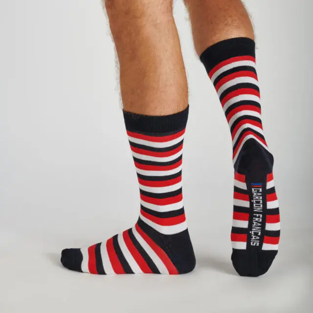 Chaussettes rayures tricolores par la marque Garçon Français Garçon Français - Chaussettes rayures tricolores