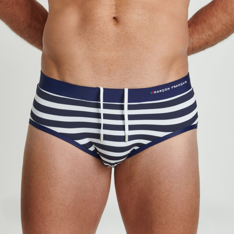 Garçon Français - Slip de bain Marinière - broderie